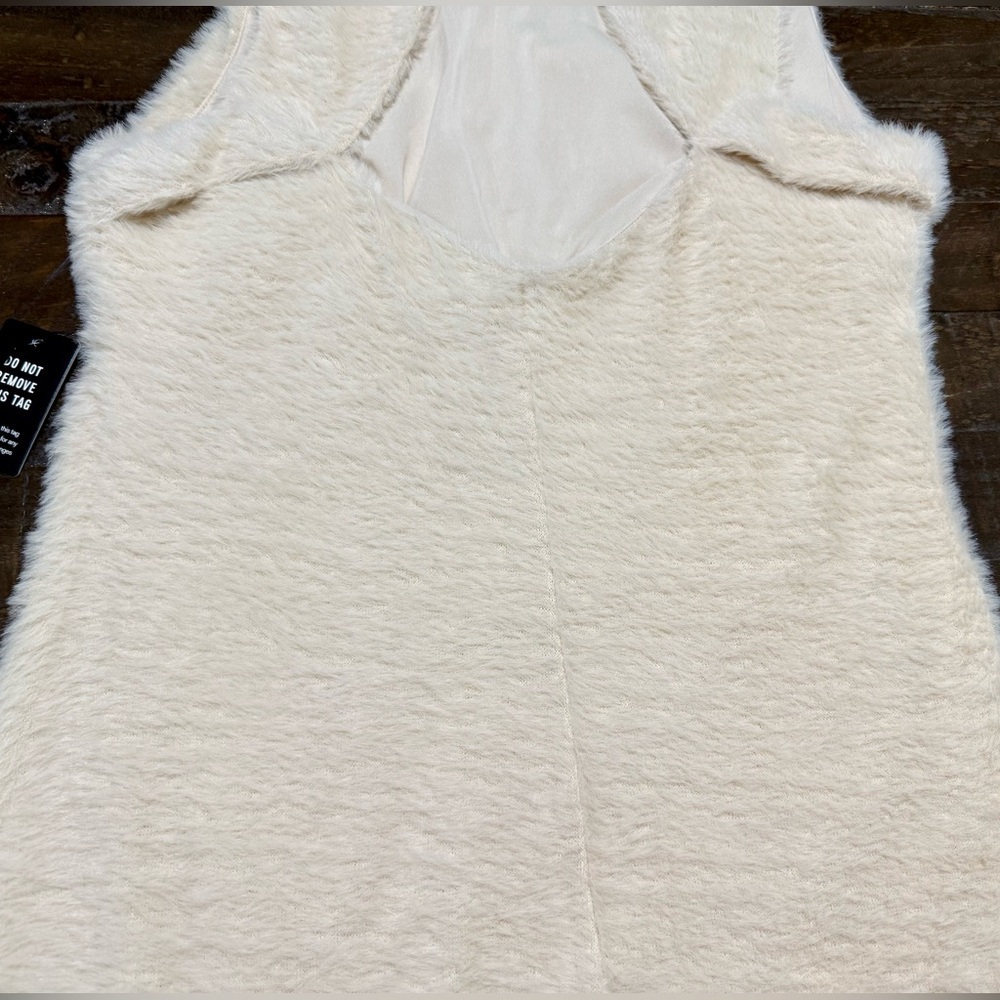 NWT Express Cream Faux Fur Mini Dress Sz Large - Picture 12 of 16